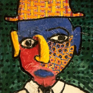 Homme ayant un chapeau à l'intérieur de la tête 55x46